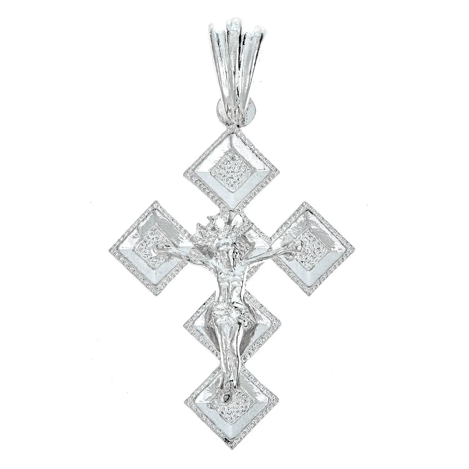 925 Sterling Silver Diamond-Shaped Crucifix Pendant, Vintage Jewelry for Adults