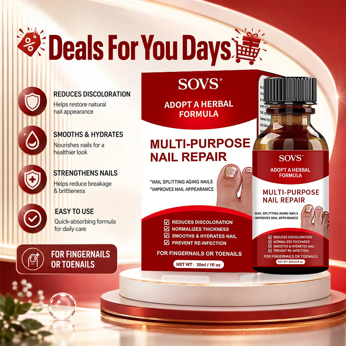 SOVS Nail Care Solution 30ml – Daily Care for Thick, Rough & Discolored Nails, 1 pack#DealsForYouDays