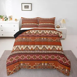 Feelyou Aztec Arrow Bedding Set - Rustic Boho Brown Comforter, Western Tribal Arrow Quilt, Gray Striped Microfiber Duvet Insert - Twin, Full, Queen, King Sizes - All-Season Use, Microfiber Material