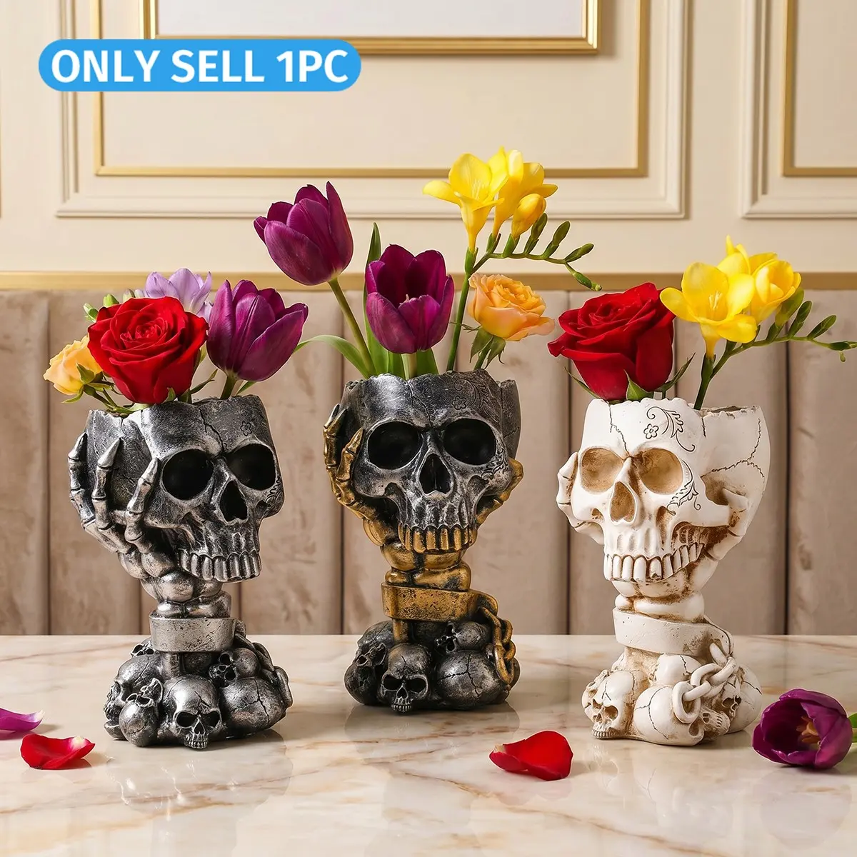 Modern Creative Resin Skull Head Planter Pot, Garden Decorative Flower Pot, Home Decor Pots for Yard & Garden Decoration, Pot For Plants