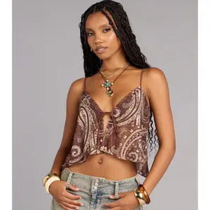 Catch A Vibe Paisley Tie Front Top