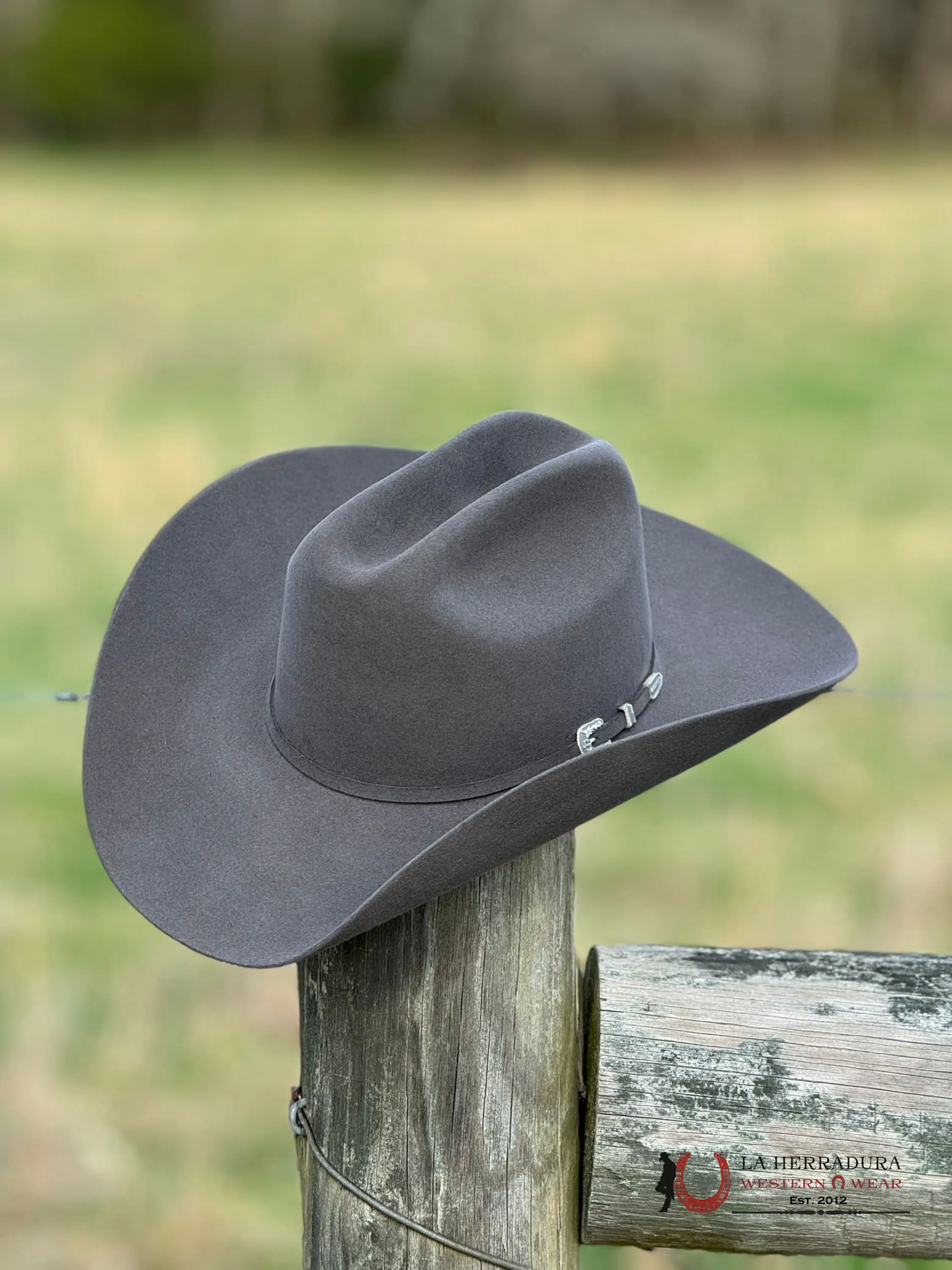 Skyline 6X Cowboy Hat in Granite Grey, Traditional Western Fashion with a 4 5/8" Crown, Leather Sweatband and Antique Silver Buckle, 4 1/4" Brim