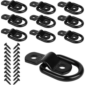 Rings Tie Down Anchors Hooks For Trailer,Truck Bed,Bracket,Enclosed Points,Pickup,Camper Surface Mount D-Ring Heavy Duty 1/4" 2400 Pound Capacity (10-Pack)