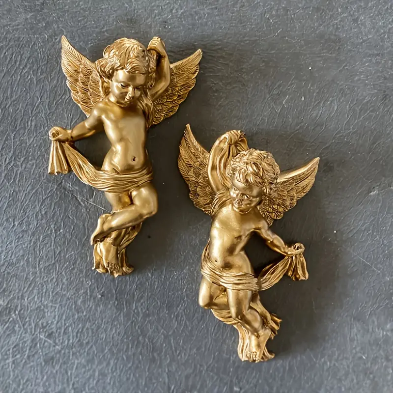 1 Pair of Angel Pendants - European Vintage Style Winged Resin Angel Wall Hangings, 2-Piece Sculpture Set for Living Room, Hallway Home Decor Statues & Figurines