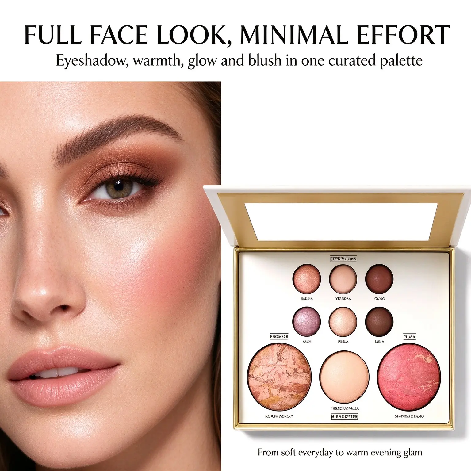 baked  , marbled blush, all in one  , bronzer highlighter blush , eyeshadow , travel , full face  , long lasting , blendable powder Dual-Use Luxe Bronzer   sets Makeup Palette Bronzy Glow Boxed Assortment makeup sets