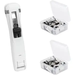 1 Pcs Portable Recyclable Handheld Paper Clam Clip Dispenser with 100 Pcs Stainless Steel Metal Refill Clips for Fixing Loose Leaf Paper Bookbinding Documents Reports Assignments, White