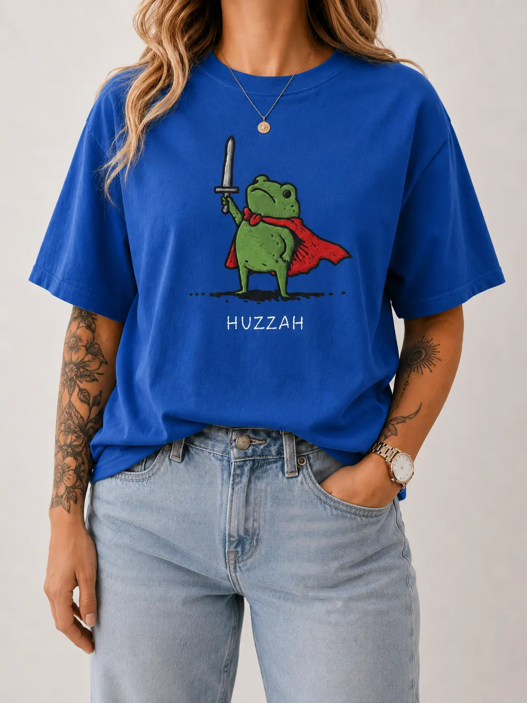 Huzzah Frog Graphic Sweatshirt, Funny Medieval Fantasy Pullover, Renaissance Faire Frog Crewneck, Gamer Gift
