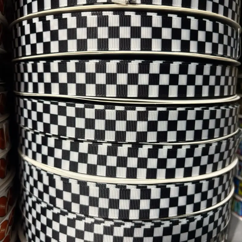 6/8" Checkered Print Grosgrain Ribbon - 100-Yard Roll