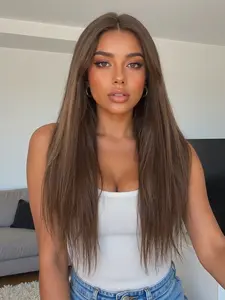 26 Inch Long Straight Hair Wig, Lace Frontal Wig, Import Silk Lace Area 13x4x1, Realistic Hairline, Suitable for Daily Wear, Party, High-Quality Universal Wig