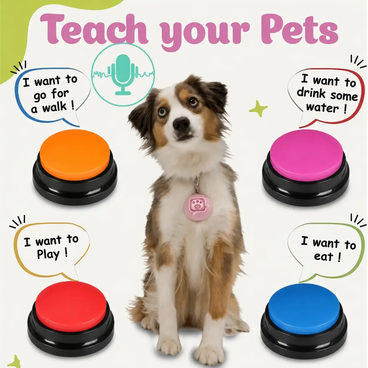 4 Color Voice Recording Button,  Buttons for Communication Pet  Buzzer, 30 Second Record & Playback, Funny  for Study Office  - 4 Color Packs
