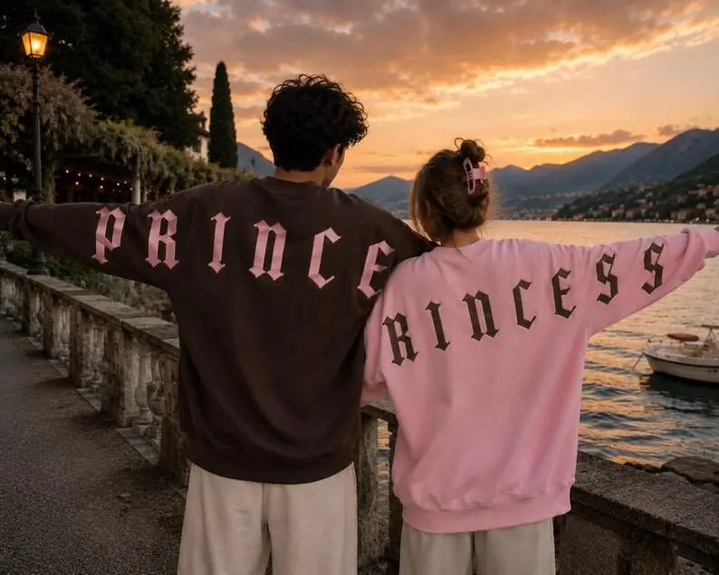 Personalized Couple Letter Sweatshirt, Matching Back Text Hoodie, Romantic Anniversary Crewneck Gift