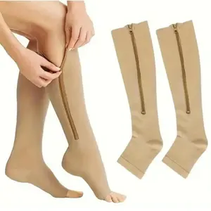 Zipper Compression Socks Men Women Knee Maternity High Socks Anti-Fatigue Stretchy Sox Outdoor Running Hiking Sports Socks