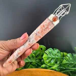 Lattice Sunstone, Carnelian & Clear Quartz Wand