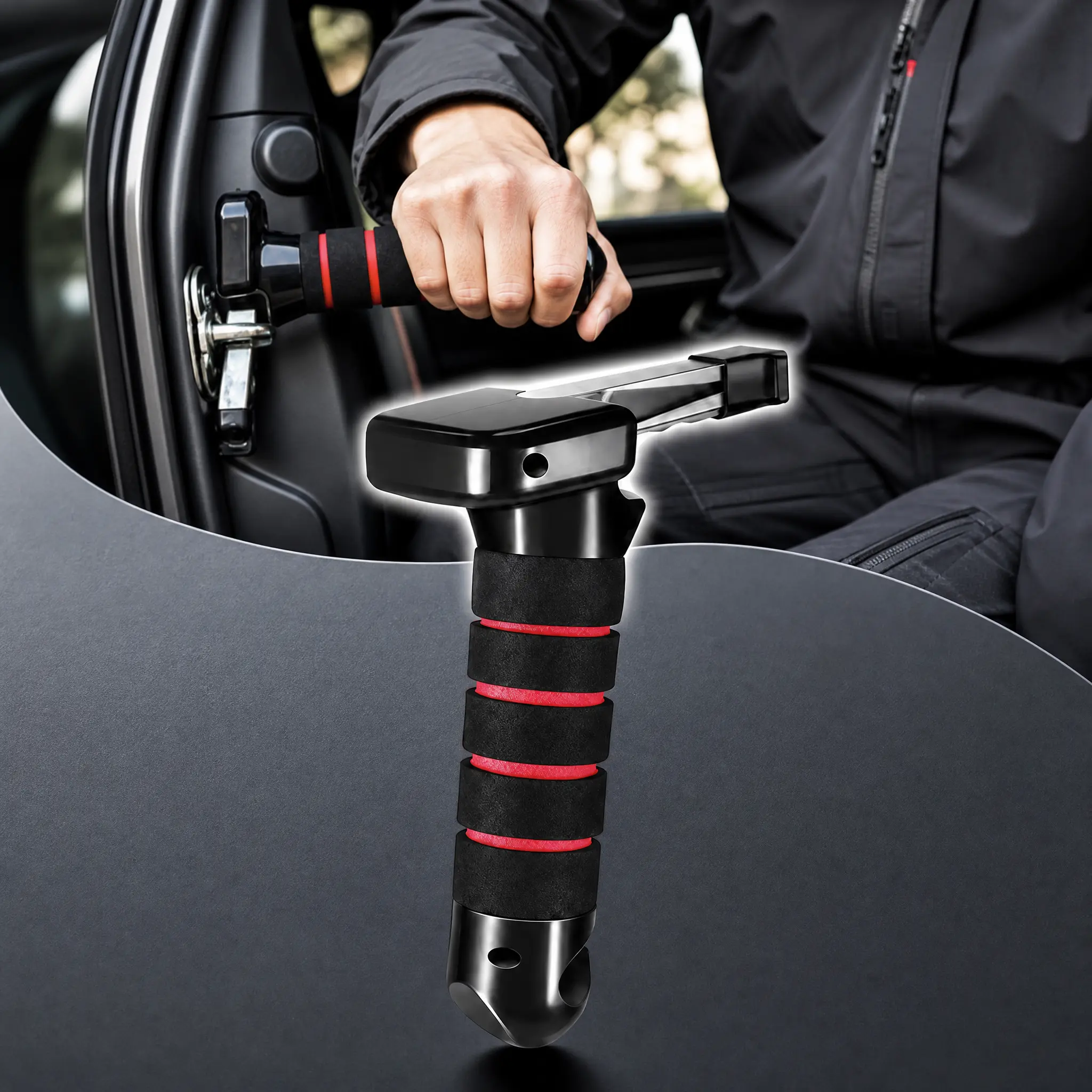 3-in-1 Car Emergency Safety Hammer - Assist Handle, Window Breaker, Seatbelt Cutter with Firm Grip, Car Door Support Kit for Elderly & Mobility-Impaired Passengers