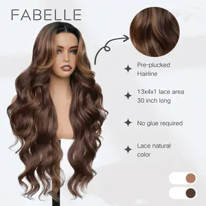 FABÉLLE Body Wave Wig 30inch Glueless 13×4×1 Middle part Lace Wig Pre-plucked Synthetic Lace Front Wig for women FABÉLLE Body Wave Wig 30inch Glueless 13×4×1 Middle part Lace Wig Pre-plucked Synthetic Lace Front Wig for women