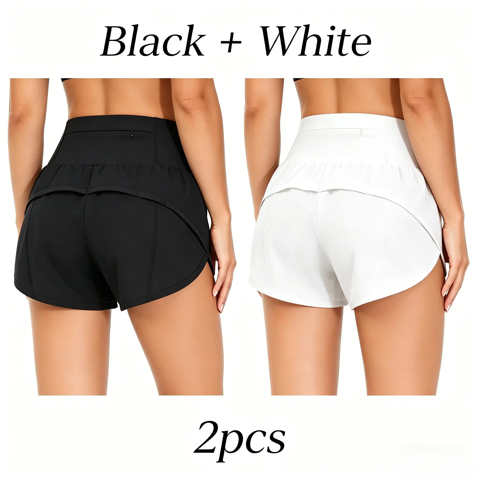 Women's 2-Pack High Waisted Tummy Control Slim Fit Skinny Athletic Shorts - Quick Dry, Breathable, Airy in Hot Workouts - Fitness Workout Shorts for Gym, Yoga, Athleisure Wear, Solid Color, Easy To Style, Womens Fitness