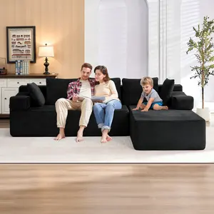 【2 Packages Shipping】Housiney 104" Cloud-Like Modular Sofa, Oversized Corduroy Chaise Lounge Set, Vacuum-Sealed Compression Couch, Soft Plush Fabric, Tool-Free Setup – L-Shaped Sectional Sofa with Flexible Configuration – 104"W x 67.7"D x 30"H, 3-Seater o