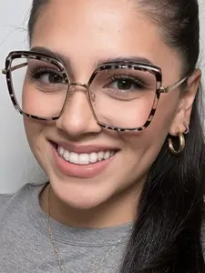 Unisex Boho Leopard Pattern Square Frame Glasses, Plastic Material, All-Season Decorative Eyewear, Ideal for Daily Wear & Study Life