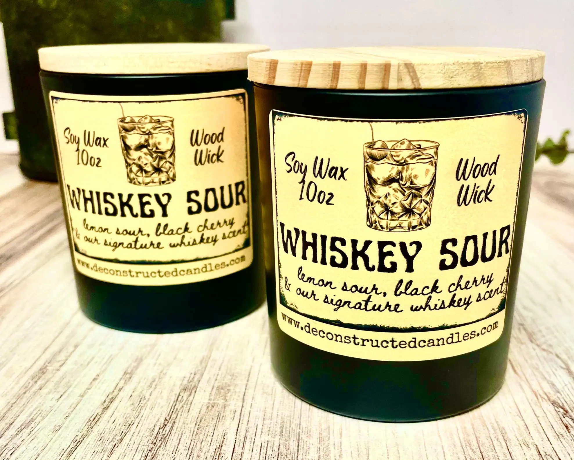 10oz SOY Candle- Whiskey Sour Scent - Wood Wick - Frosted matte black container with black lid