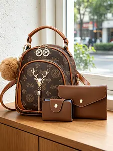 3-piece women's bag set, small backpack for girls with four wearing styles. This mini backpack is perfect for daily outings, work and dates, suitable for various occasions. It can be worn as a single-shoulder or crossbody bag, and is an ideal gift