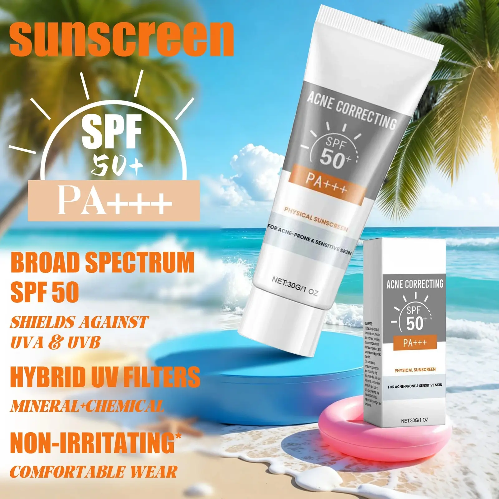 Tinted Face Sunscreen SPF 50 PA+++, Moisturizing and Hydrating Daily Cream with Vitamin E, Lightweight, Non-Greasy, Water-Resistant for All Skin Types, Hydrate, Moisture, Brightening