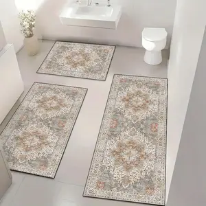 Flower  Pattern Bathroom Mat Set, 3 Counts Non-slip Bath Mat, Soft Shower Mat, Bathroom Floor Mat for Home Bathroom Dormitory Salon Hotel, Bathroom Rug Set, Bathroom Decorative Mat