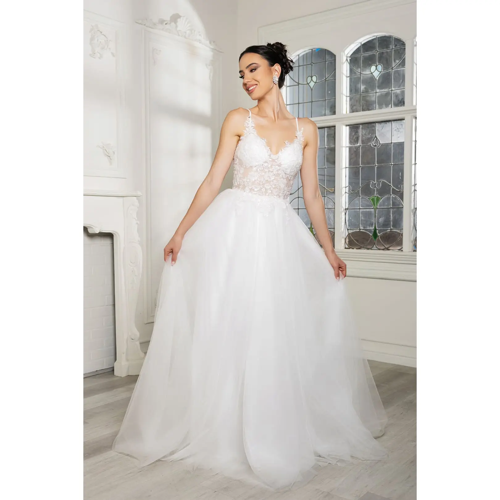 A-line Bridal Dress V-Neck Sequin Wedding Gown