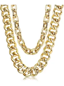2 Pcs Vintage 80s 90s Brushed Metal Chain Necklaces for Women Men Stylish Large Bold Skater Gothic Accessories Distinct Thick Chain Design Urban Classic Fashion Old School Dark Tone Exquisite Layered for Daily Looks Outerwear Urban Street Casual Dressing