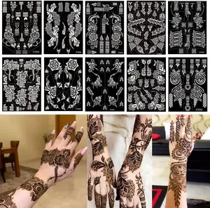 10 Sheets Temporary Tattoo Stencils 20 Pcs Arm Hand Tattoos Template Indian Arabian Glitter Airbrush Tattoo Stickers for Paint DIY
