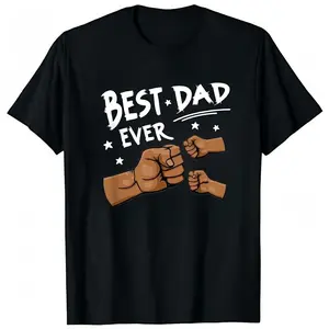 "Best Dad Ever" Fist Bump Print Father's Day Casual Tee Shirt Round Neck