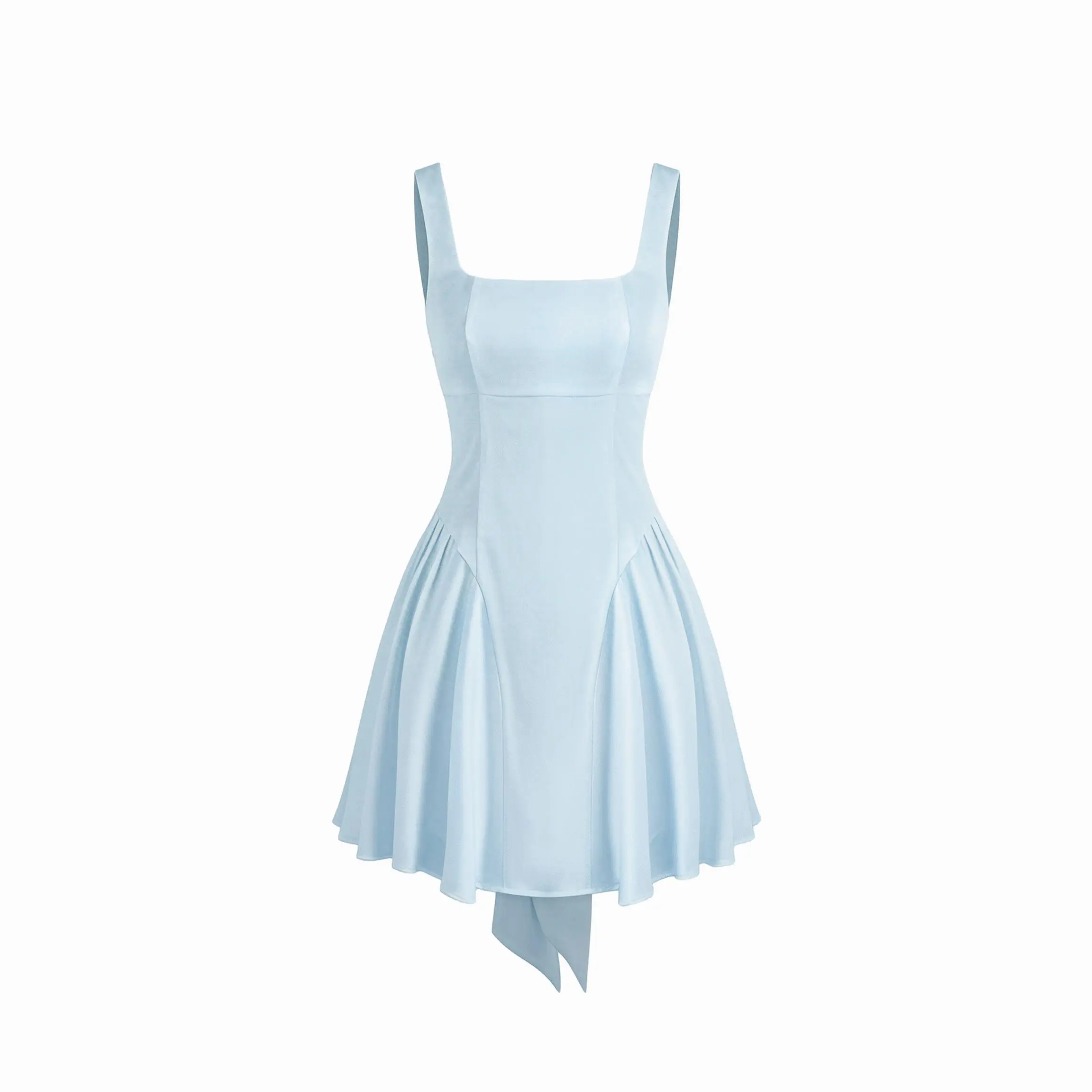 Cider Satin Square Neck Solid Ruffle Knotted Mini Dress - TikTok Shop