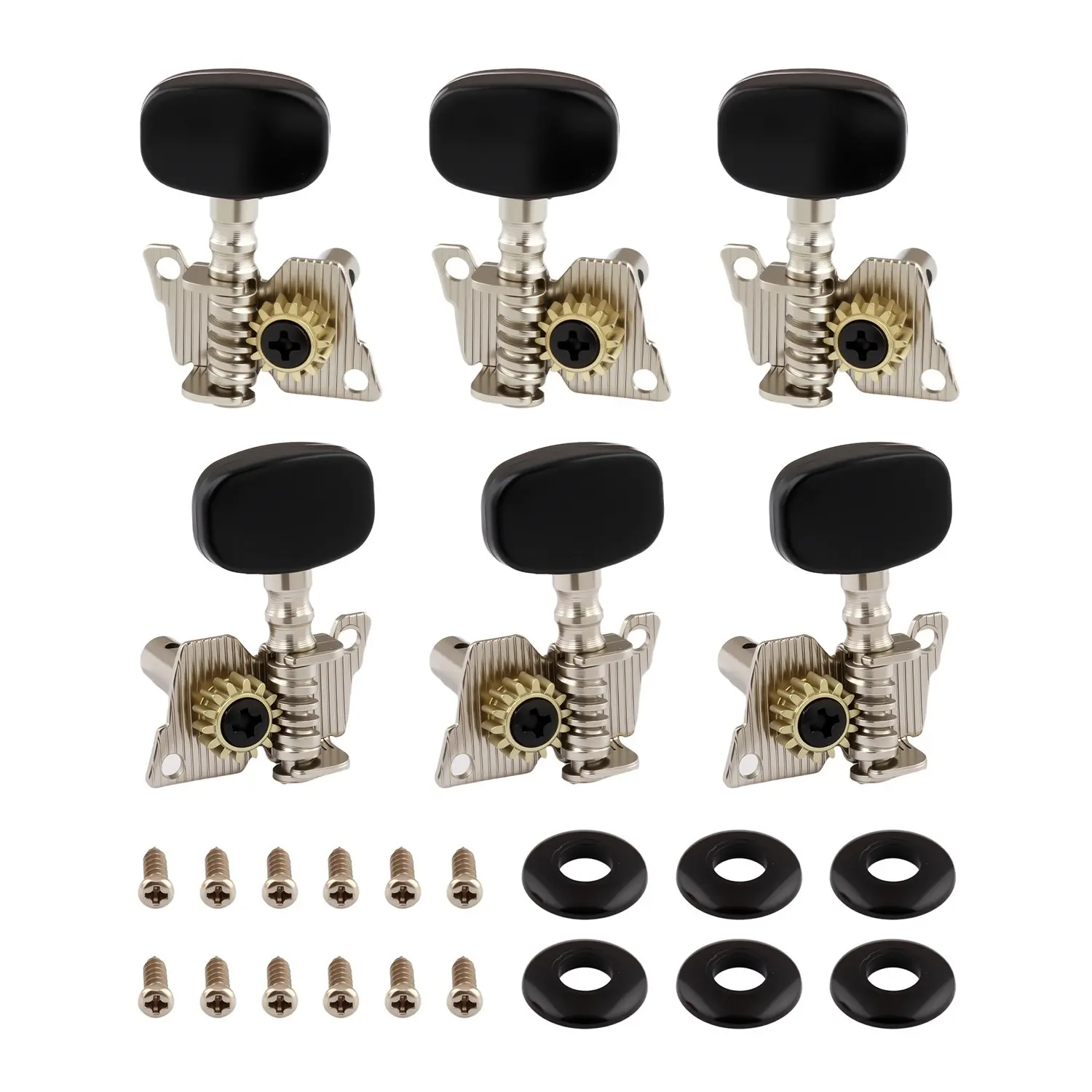 Metallor Heavy Duty Internal Gear Classical Guitar Tuners - 3R3L Layout, 3 Left Machine Heads, 22mm Depth, 6mm Diameter, Chrome Finish, Adjustable Pitch Guitar & Bass Accessories, Tuning, 3 Pcs Left Guitar Machine Heads