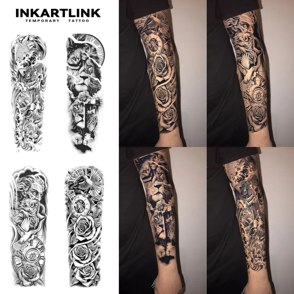 INKARTLINK 2 Sheets Semi-Permanent Tattoos, Lasting 1-2 Weeks, Realistic Fake Tattoo Sleeves, Waterproof Adult Art for Men and Women, Suitable for All Skin Types, Fake Tattoos
