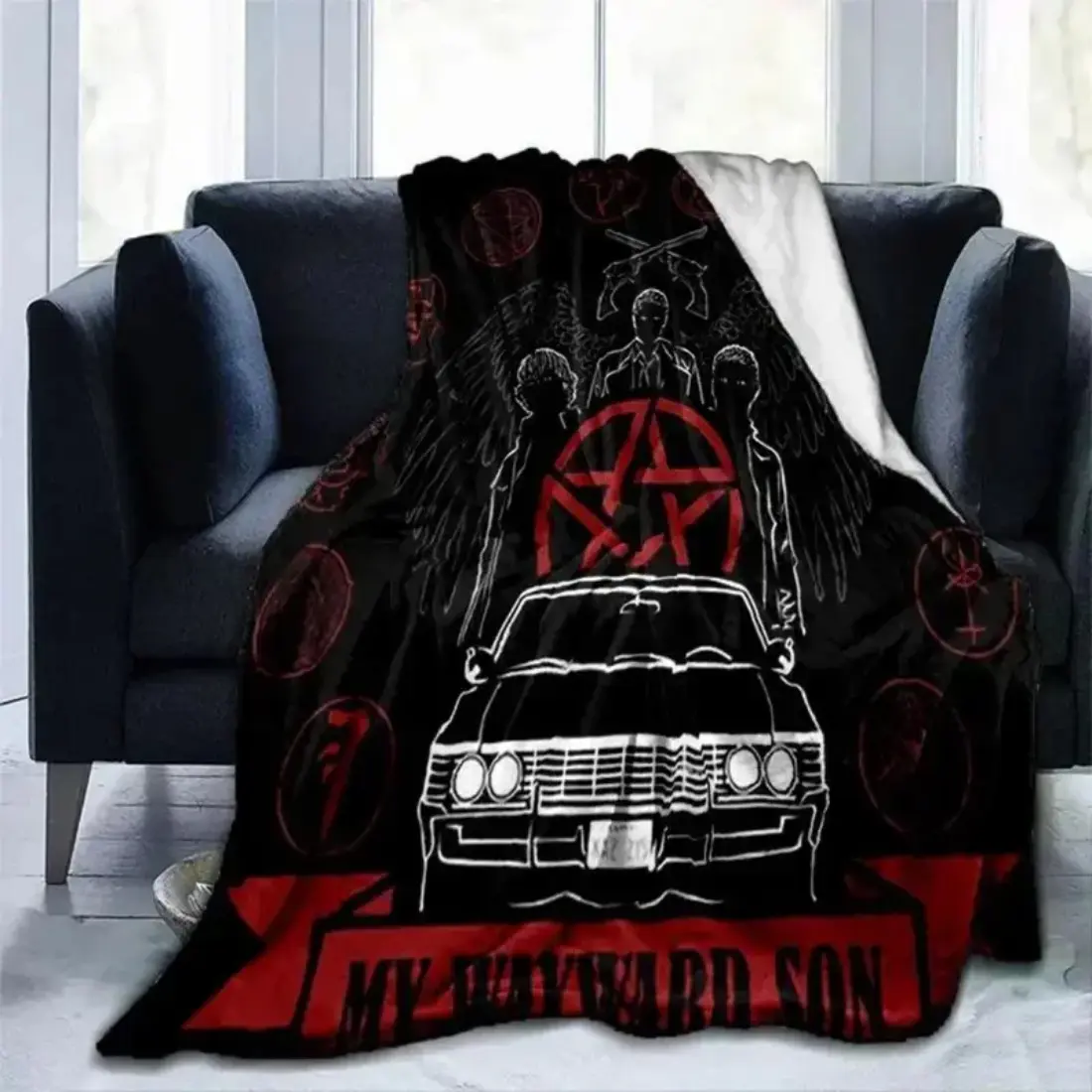 Soft Funny Throw Blanket Movie Supernatural Evil Power Printed Blanket Fashion Warm Flange Blanket Picnic Blanket Bed Blanket Christmas gift Dream Weave Home TV Show Fan Merchandise Bedding Lounge Throw