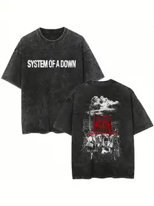 Vintage Washed Loose Fit T-Shirt, Double-Sided Print Short Sleeve, Y2K Gothic Rock Street Style, Unisex Punk Fashion Top
