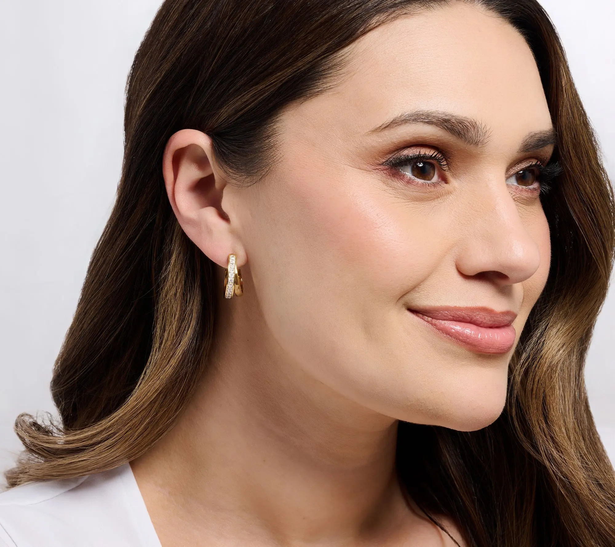 Steel by Diamonique Double Hoop Illusion Earrings