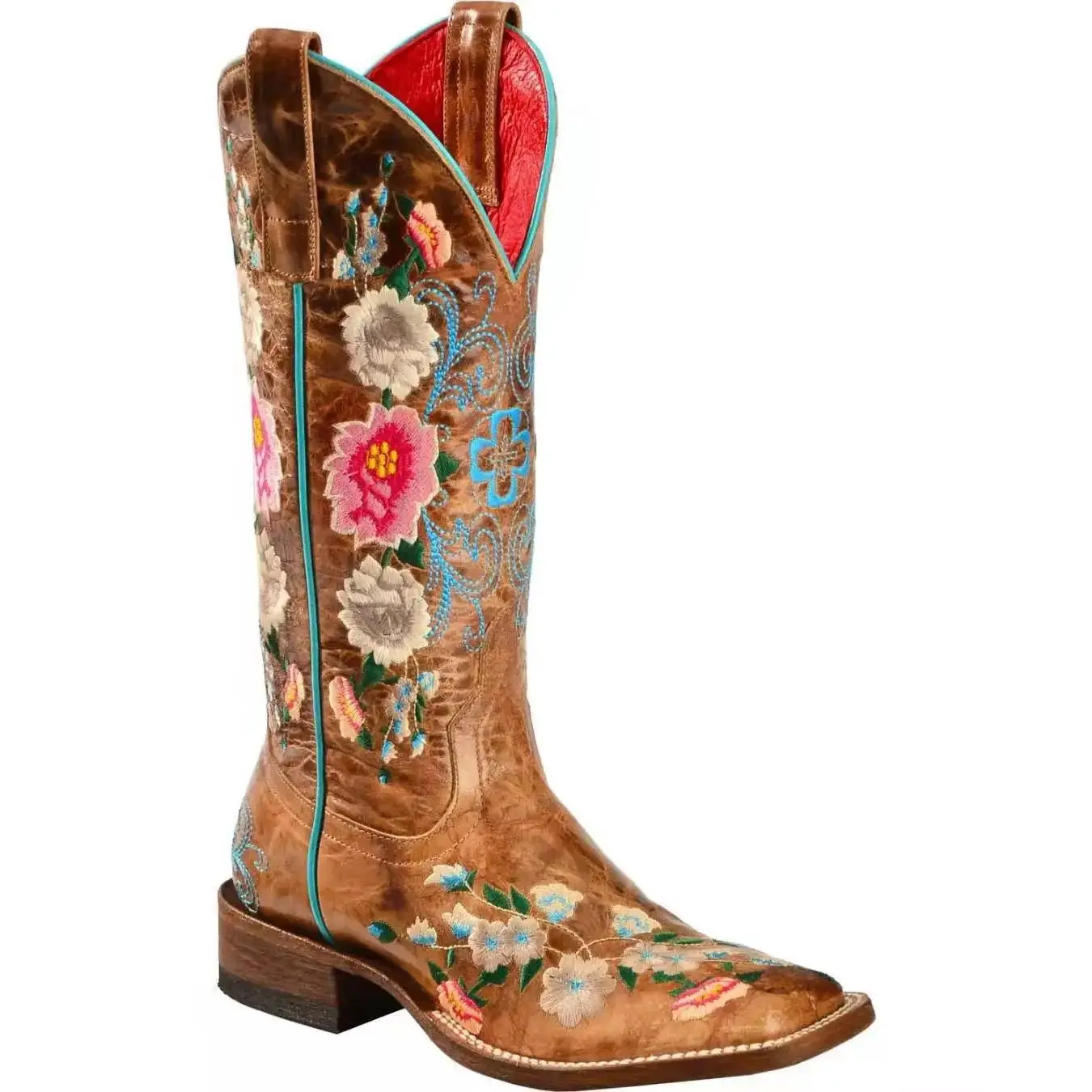 Handmade Rose Floral Embroidery Cowgirl Boots