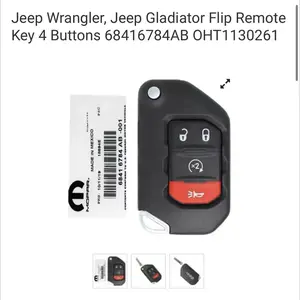 4-Button Flip Remote Key for Jeep Wrangler, Jeep Gladiator - Part Numbers 68416784AB, OHT1130261