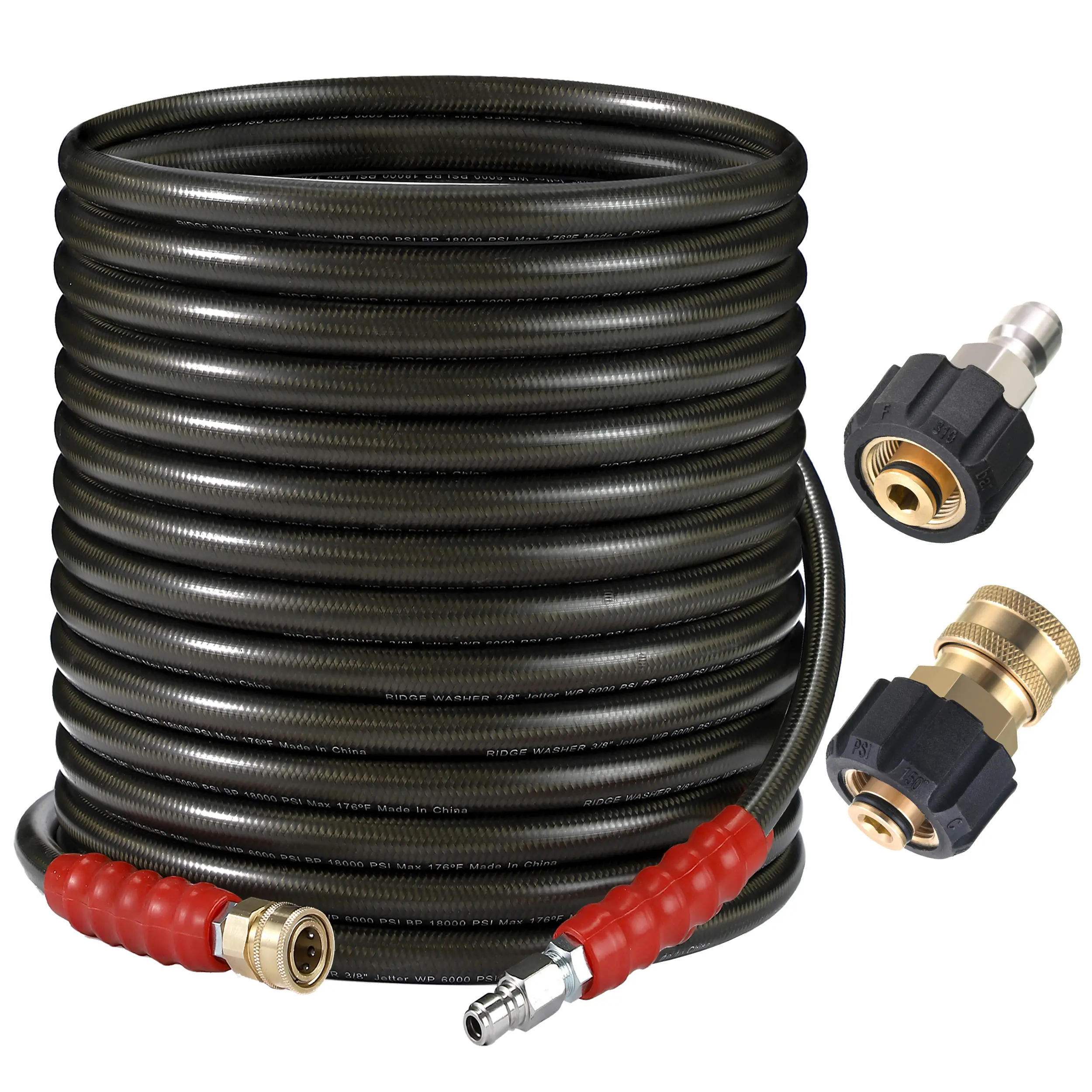 RIDGE WASHER Pressure Washer Hose 50 Feet X 3/8 Inch 2-Wire Steel Braid for Hot & Cold Water, 6000 PSI with 18000 PSI Burst Pressure, R2 Model, DealsForYouDays