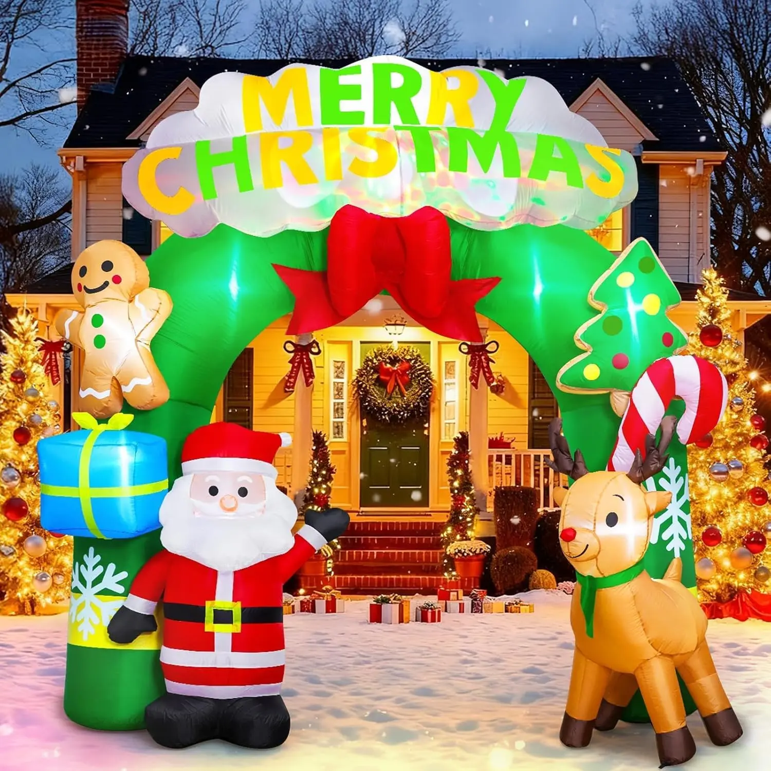 9.4 Ft Christmas Inflatables Decorations Archway, Reindeer and Santa Claus Arch Decorations for Lawn Garden Yard Indoor & Outdoor Blow Up Decoration (Christmas Archway (Santa + Reindeers))