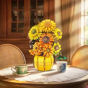 Sunflower Design Building Blocks, 1009pcs/box Flower Vase Blocks Building Toy, Creative Blocks Building Toy for Home Decoration