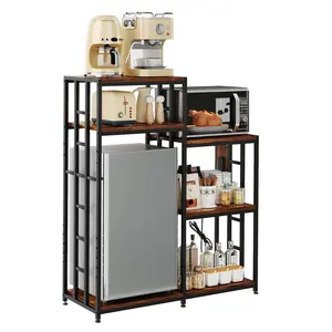 Adjustable 6-Tier Mini Fridge Stand with Power Outlets – Heavy Duty 360lbs Kitchen Storage Rack – Space-Saving Microwave & Coffee Bar Organizer – Metal Shelf for Home, Office, Dorm