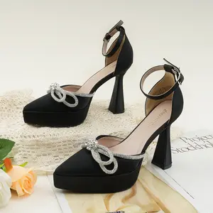 JENN ARDOR Women's Fashion Platform Heels Rhinestone Sparkly Bow High Heels Closed Pointed Toe Stilettos Ankle Buckle Strap Pumps Wedding Party Prom Dress Shoes Girl Classy  ornament  2025 platform heels sandals louboutins ballerina heels Heeled