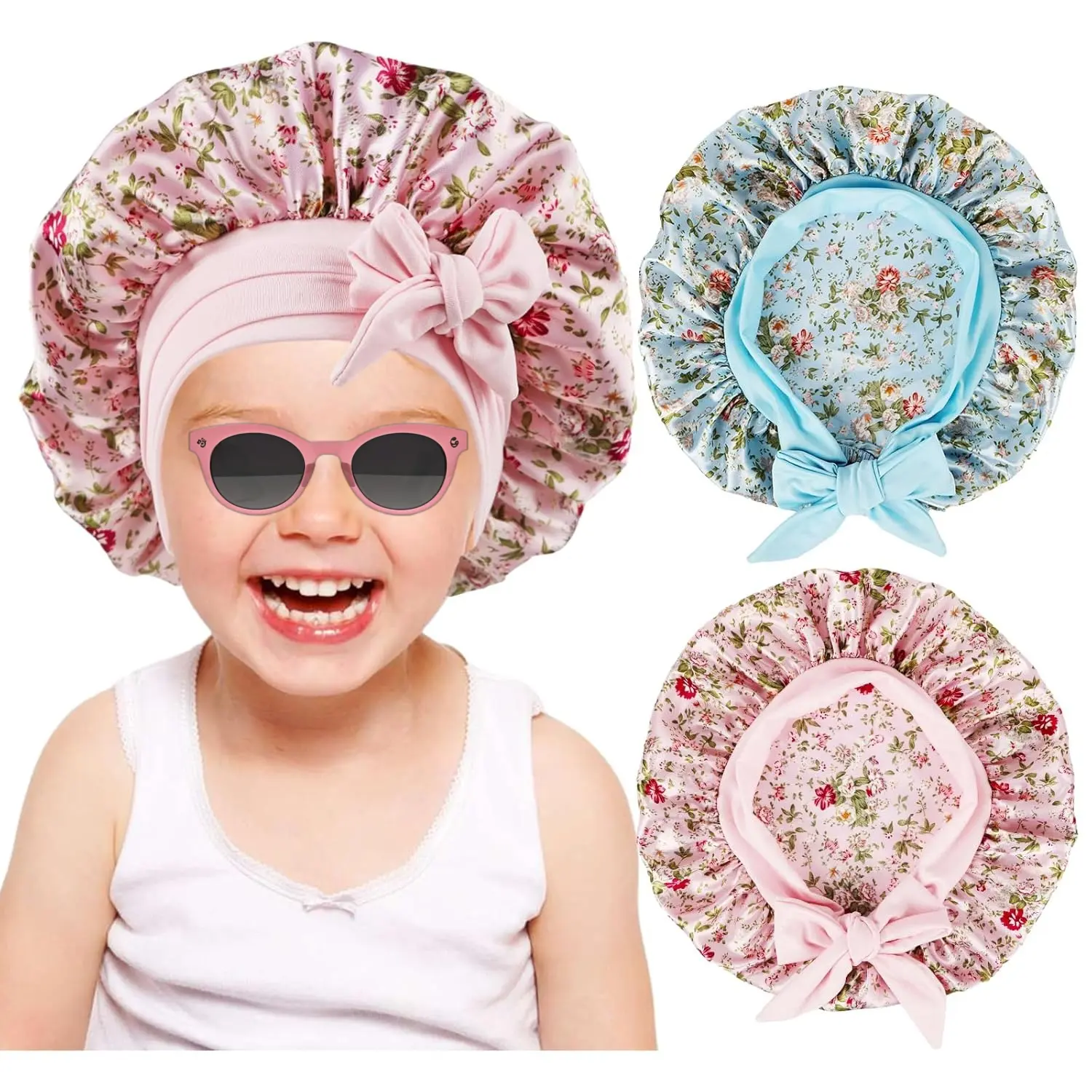L-HDW028  2 PCS Kids Bonnets for Girls,Silk Bonnet for Kid Sleeping,Toddler Bonnet for Curly Hair