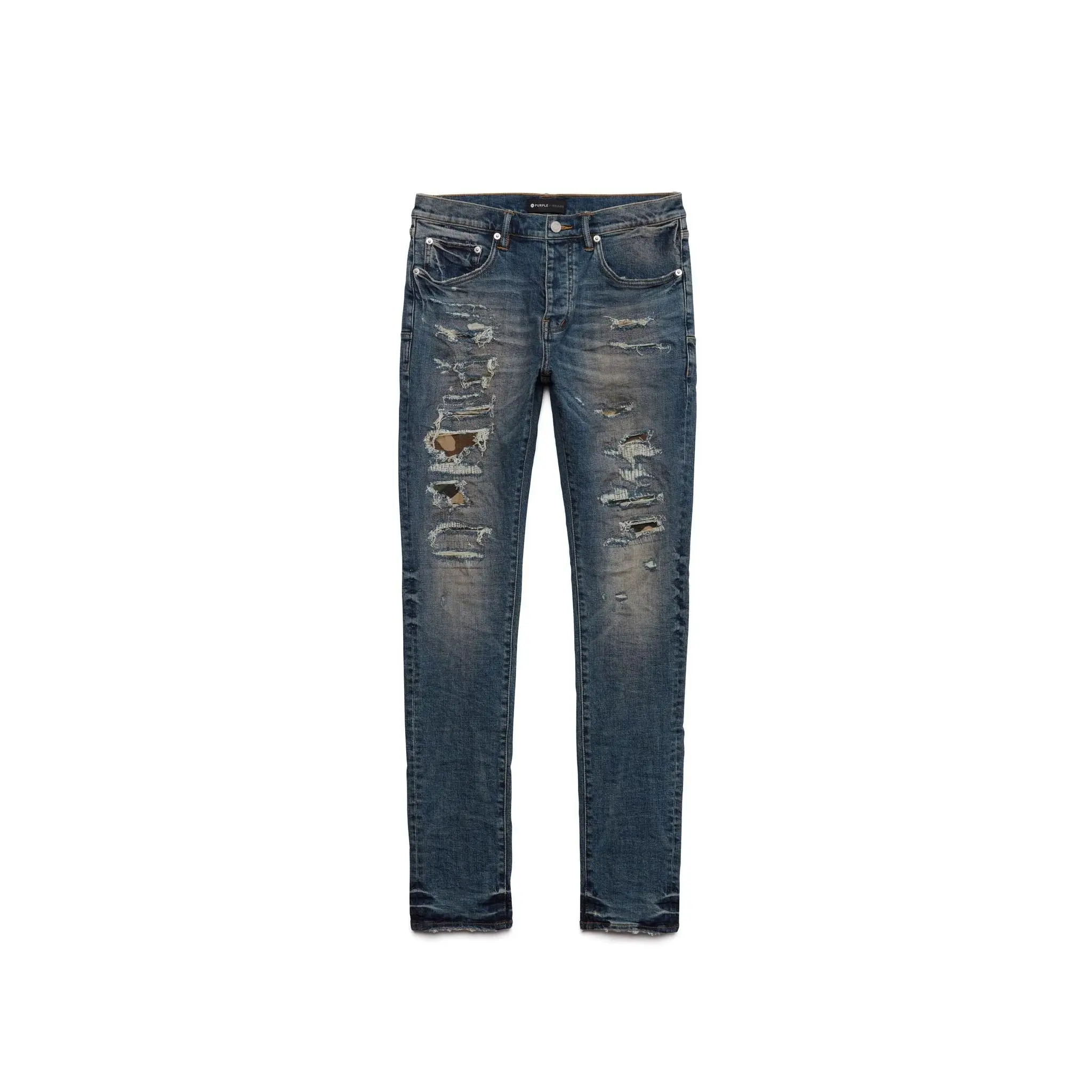 PURPLE BRAND P001 MID INDIGO CAMO REPAIR Mens Apparel
