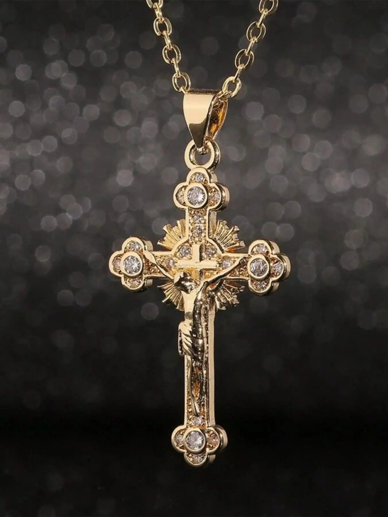 Rhinestone Cross Pendant Necklace for Men & Women, Dainty Cross Necklace, Fashion Religious Jewelry for Party, Daily Clothing Decor, All-match & Exqui