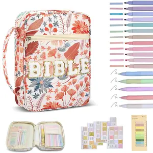 Bible Journaling Kit for Women, Includes Letter Bible Cover, 6 Highlighters & 6 Colored Gel Pens, Art Markers Pen, No Bleed Sticky Tabs, Boho Plants Design, Coloring Supplies