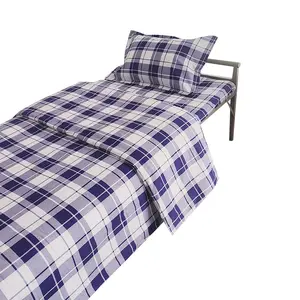 Pure Cotton Bedding Bundle - 3-Piece Student Bed Set (150x210cm), Includes 6-Piece Junior High School Quilt, Checkered Plaid Stripe Plain Weave Breathable Fabric