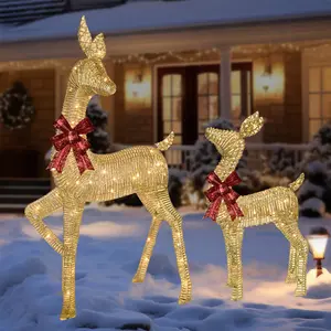 Holiday Light 2Pcs Per Set Christmas Holiday Lighted Decorations Deer 2 Pcs, Outdoor Plug Extension Cord Easy to Assemble Light up Christmas Decor Deer Set for Indoor Home Outdoor Front Yard Porch with LED Lights, Golden Color Christmas Light Ornaments