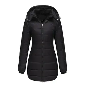 Women's Casual Warm Windproof Hooded Puffer Coat, Zip Up Outerwear with Detachable Hood, Travel, Everyday Padded Rainwear, Fall Winter Fashion Long Jacket, Winter Wardrobe Womenswear Plus Size S-XXL